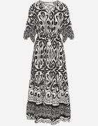 generation Rochie Neagră din Bumbac cu Model Ornamental cu Elastic în Talie Orrielle