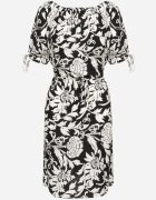 generation Rochie Neagră Din Bumbac cu Plante Ornamentale și Legături la Mâneci Tosvena