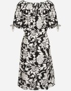 generation Rochie Neagră Din Bumbac cu Plante Ornamentale și Legături la Mâneci Tosvena
