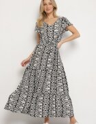 generation Rochie Neagră din bumbac Decorată cu model Aztec cu șnur în talie