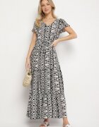 generation Rochie Neagră din bumbac Decorată cu model Aztec cu șnur în talie