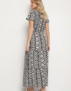 generation Rochie Neagră din bumbac Decorată cu model Aztec cu șnur în talie