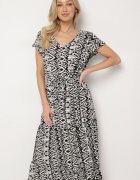 generation Rochie Neagră din bumbac Decorată cu model Aztec cu șnur în talie