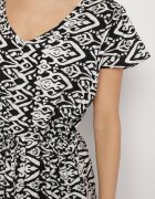 generation Rochie Neagră din bumbac Decorată cu model Aztec cu șnur în talie