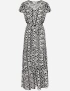 generation Rochie Neagră din bumbac Decorată cu model Aztec cu șnur în talie