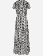 generation Rochie Neagră din bumbac Decorată cu model Aztec cu șnur în talie