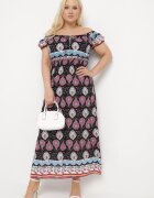 generation Rochie Negru-Roz din bumbac cu elastic în talie și cu model mozaic Vestra