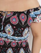 generation Rochie Negru-Roz din bumbac cu elastic în talie și cu model mozaic Vestra