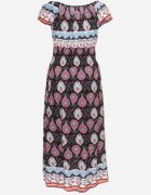 generation Rochie Negru-Roz din bumbac cu elastic în talie și cu model mozaic Vestra