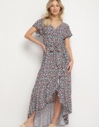 generation Rochie Negru-Verde din bumbac cu elastic în talie și tiv asimetric Orrizae