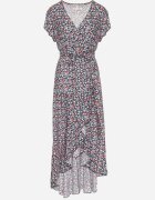 generation Rochie Negru-Verde din bumbac cu elastic în talie și tiv asimetric Orrizae