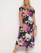 generation Rochie Negru-Violet din bumbac cu croi evazat cu elastic în talie Euretta