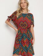 generation Rochie Roșie de bumbac cu model etno cu cordon legat în talie Tosmera