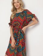 generation Rochie Roșie de bumbac cu model etno cu cordon legat în talie Tosmera