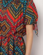generation Rochie Roșie de bumbac cu model etno cu cordon legat în talie Tosmera
