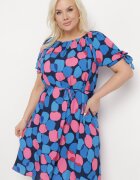 generation Rochie Trapezoidală Albastră din Bumbac cu Decolteu Elastic și Șnur în Talie Eeraphina