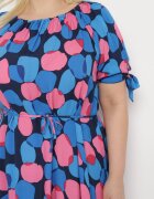 generation Rochie Trapezoidală Albastră din Bumbac cu Decolteu Elastic și Șnur în Talie Eeraphina
