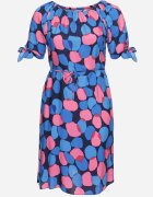 generation Rochie Trapezoidală Albastră din Bumbac cu Decolteu Elastic și Șnur în Talie Eeraphina