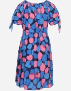 generation Rochie Trapezoidală Albastră din Bumbac cu Decolteu Elastic și Șnur în Talie Eeraphina