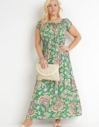 generation Rochie Verde Cloș Bardot Maxi cu Elastic în Talie din Bumbac Briyenn