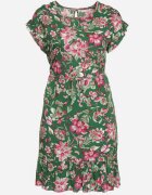 generation Rochie Verde de Bumbac cu flori cu croială dreaptă și șnur în talie Risallise