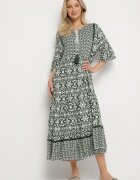 generation Rochie Verde de Bumbac Stil boho cu șiret la decolteu Orradelle