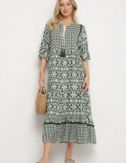 generation Rochie Verde de Bumbac Stil boho cu șiret la decolteu Orradelle