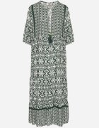 generation Rochie Verde de Bumbac Stil boho cu șiret la decolteu Orradelle