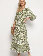 generation Rochie Verde din bumbac cu model ornamental cu elastic în talie Orrielle
