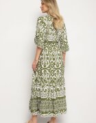 generation Rochie Verde din bumbac cu model ornamental cu elastic în talie Orrielle