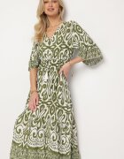 generation Rochie Verde din bumbac cu model ornamental cu elastic în talie Orrielle
