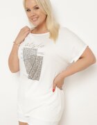 generation Tricou Alb de Bumbac cu Text Decorativ și Strass-uri Krisiona