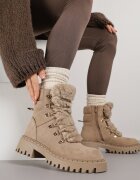  Ghete bej închis cu șireturi din piele întoarsă ecologică cu blăniță pe limbă Mestiara