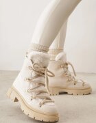  Ghete Bej stil Trapper cu șireturi decorative și căptușeală din blană artificială Godhilde