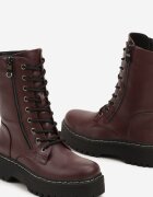  Ghete Bordeaux Tip Worker pe Talpă Groasă cu Fermoar Decorativ Tirifra