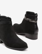  Ghete Chelsea Plate Negre din imitație de piele întoarsă cu curele decorative Verissha