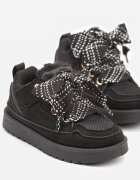  Ghete de iarnă tip Sneakers Negre cu Șireturi Decorative Căptușite cu Blană Nalinia