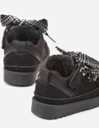  Ghete de iarnă tip Sneakers Negre cu Șireturi Decorative Căptușite cu Blană Nalinia