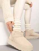  Ghete de zăpadă Bej Scurte din Piele Naturală Căptușite cu Blană Riasirae