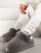  Ghete de zăpadă Gri pe Talpă Groasă cu Blană și Bandă elastică Jawora