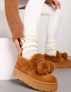  Ghete de zăpadă Maro cu talpă groasă cu blană artificială și pompoane Irissaure