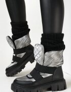  Ghete de zăpadă Negre-Argintii tip slip-on Matlasate Florine