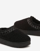  Ghete de zăpadă Negre pe platformă cu blană tip miel decorate cu broderie Raiyelle