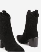 Ghete Negre Cowboy cu toc decorate cu broderie Mevael