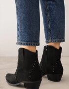  Ghete Negre Cowboy din Piele intoarsă ecologică pe Toc Gros Scund Nevelita
