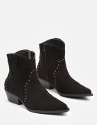  Ghete Negre Cowboy din Piele intoarsă ecologică pe Toc Gros Scund Nevelita