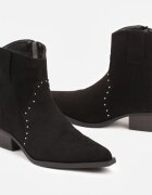  Ghete Negre Cowboy din Piele intoarsă ecologică pe Toc Gros Scund Nevelita