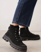  Ghete negre cu talpă groasă stil trapper cu șireturi Arviva