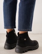  Ghete negre cu talpă groasă stil trapper cu șireturi Arviva