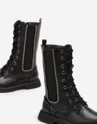  Ghete Negre cu Talpă Plată Decorate cu Pietre cu Elastic pe Carâmb Elarina